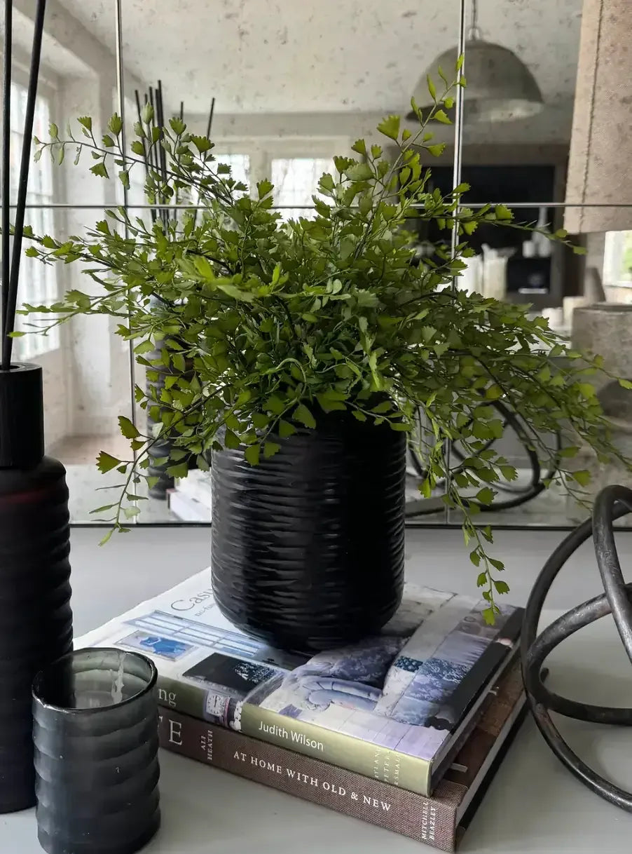 Eccotrading Design London Accessories Maidenhair Fern in a Black Carved Vase House of Isabella UK