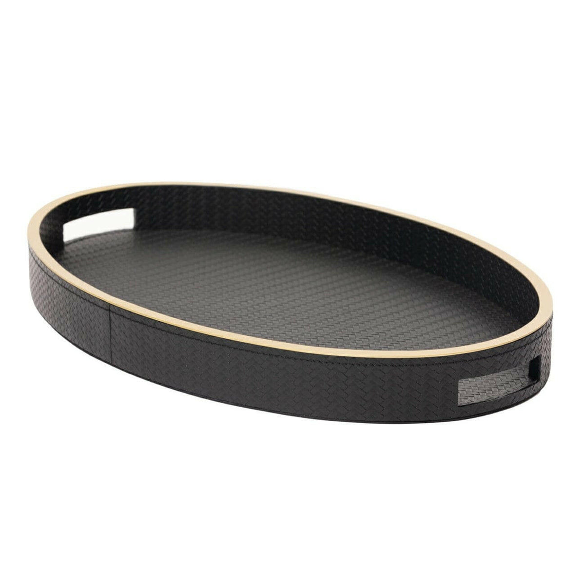 Paragon Oval Tray Black Weave Leather.