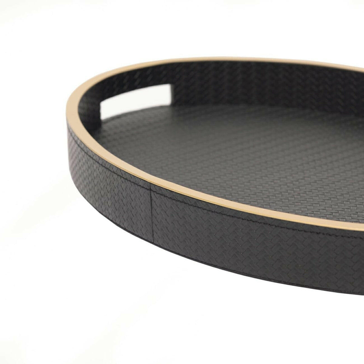 Paragon Oval Tray Black Weave Leather.