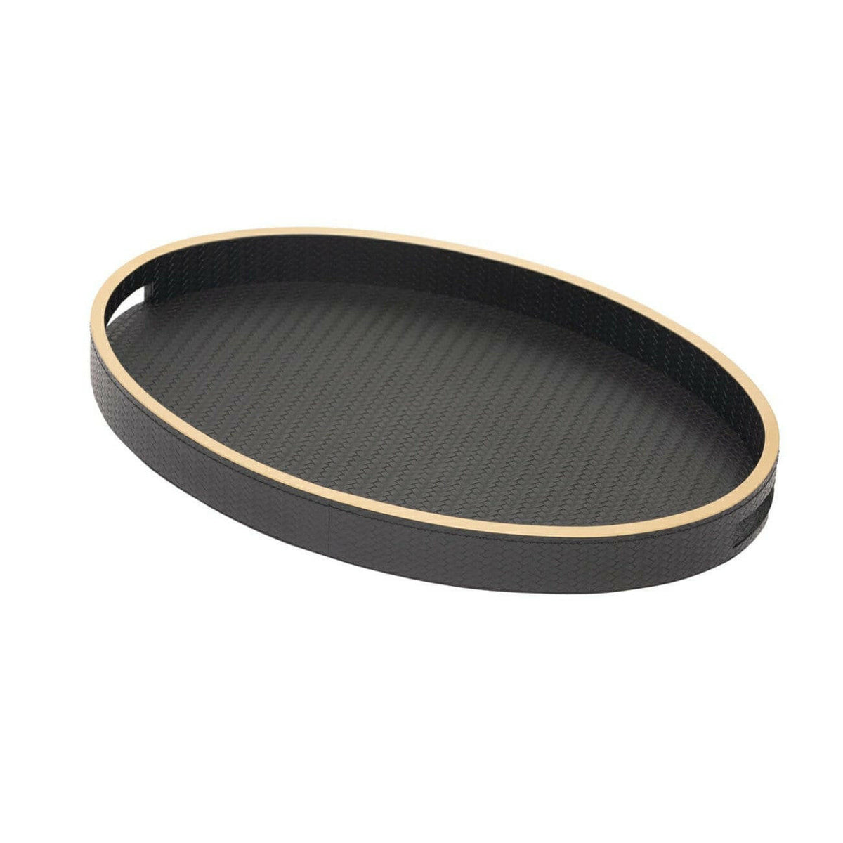 Paragon Oval Tray Black Weave Leather.