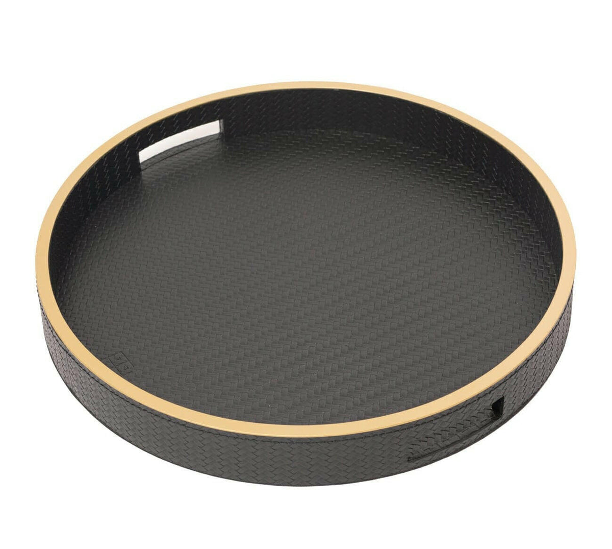Paragon Round Tray Black Weave Leather.