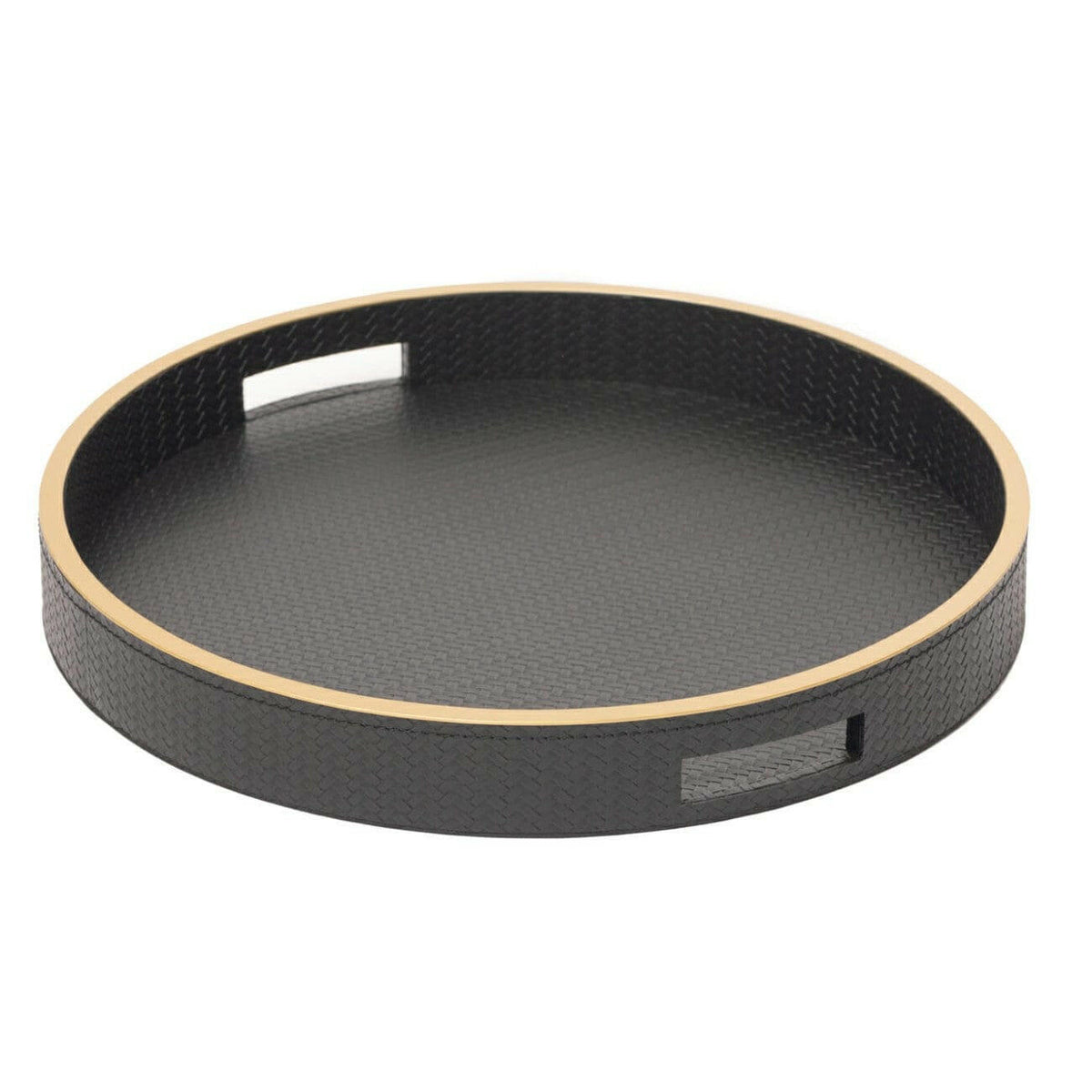 Paragon Round Tray Black Weave Leather.