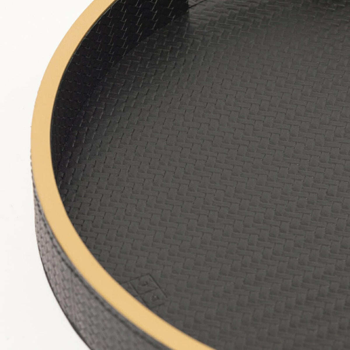 Paragon Round Tray Black Weave Leather.