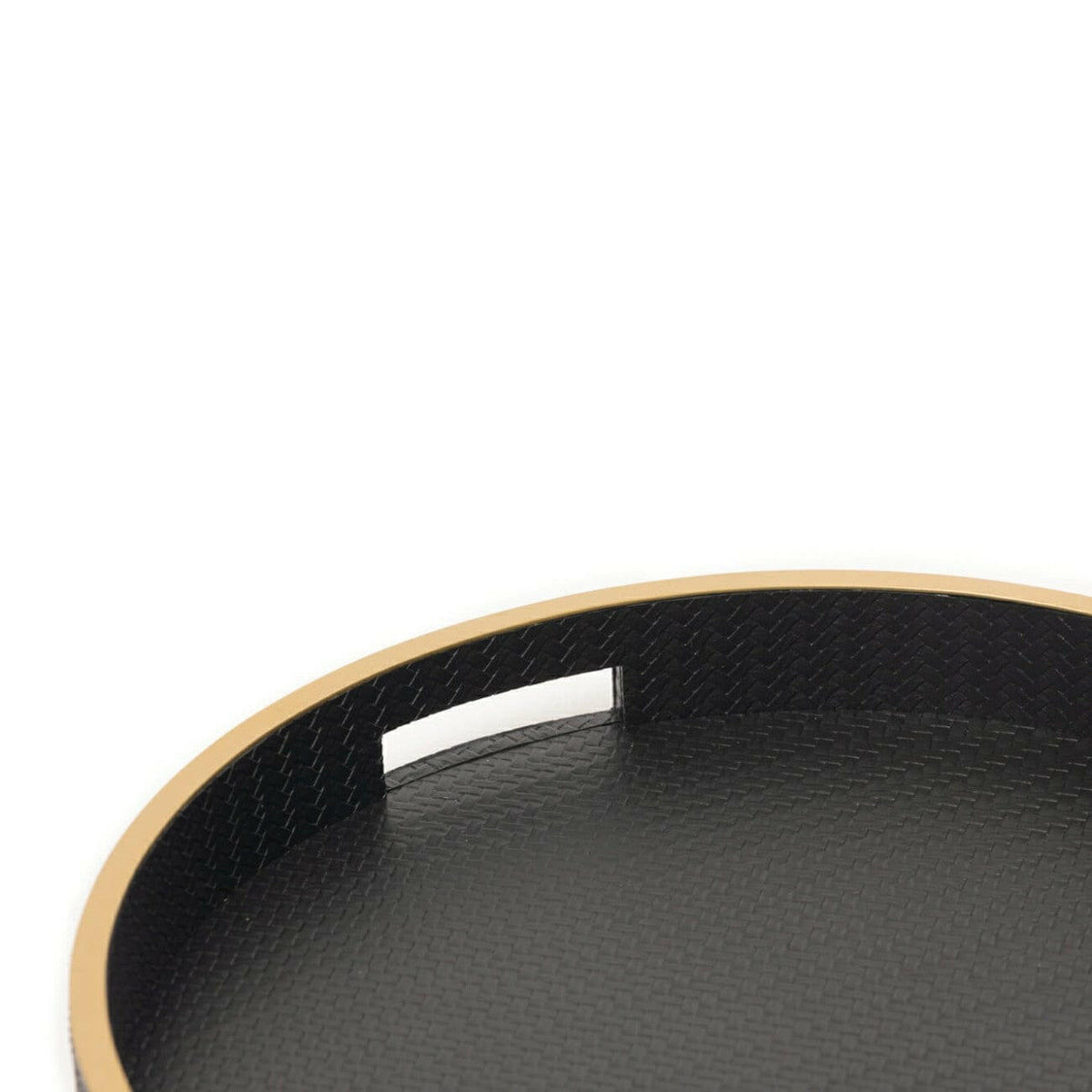 Paragon Round Tray Black Weave Leather.