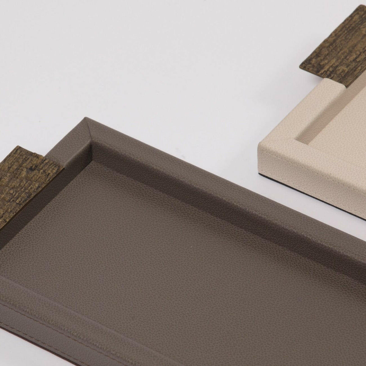 Wode Tray Rectangle Putty Leather.