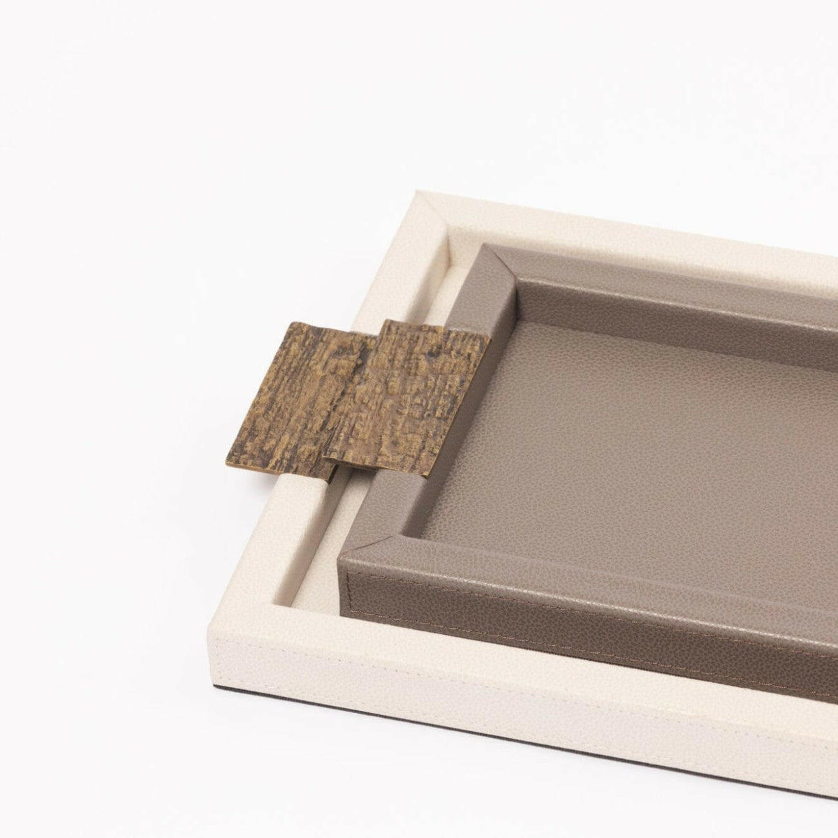 Wode Tray Rectangle Putty Leather.