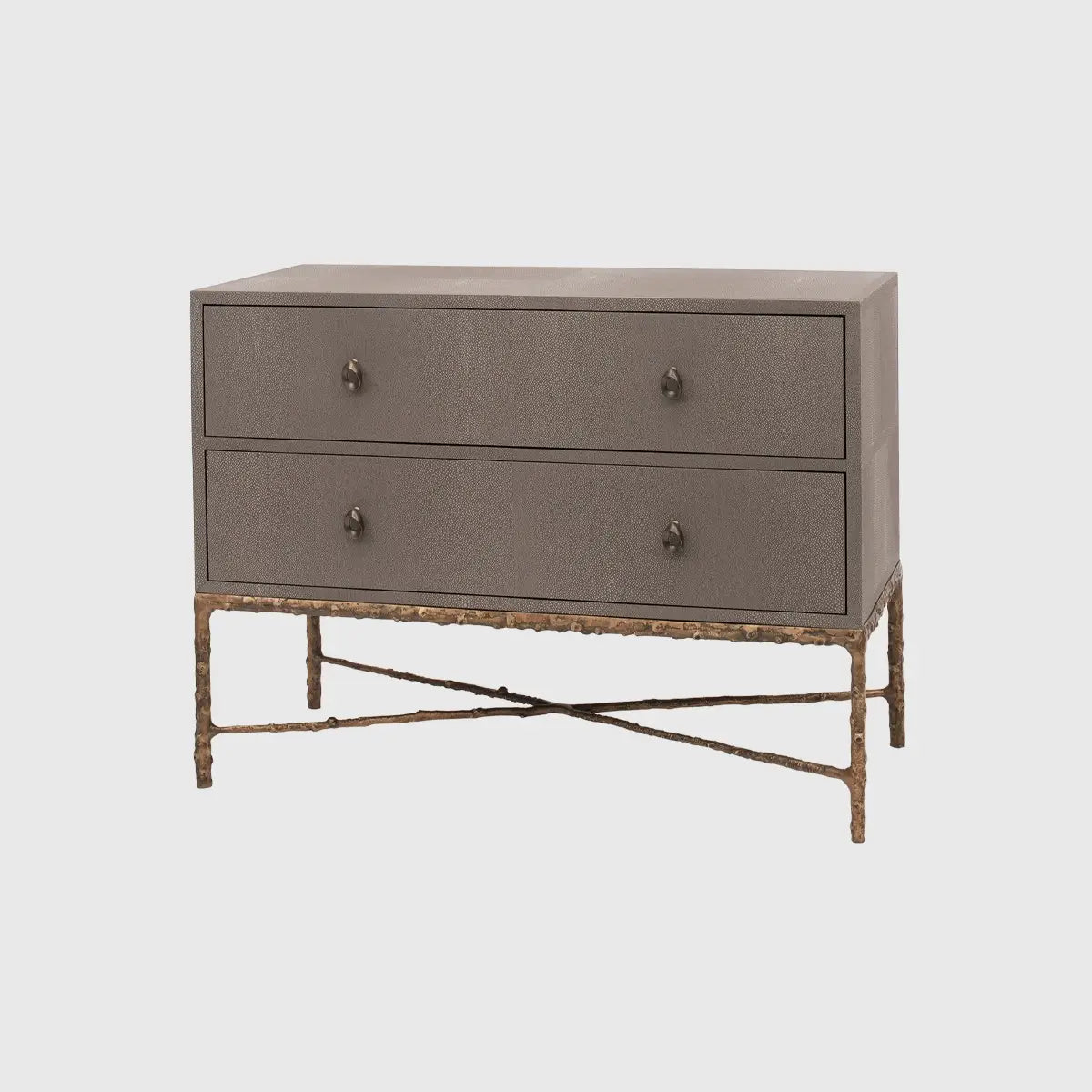 Eccotrading Design London Living Arun Chest Bronze Dorato 2 Drawer Grey Shagreen Leather House of Isabella UK