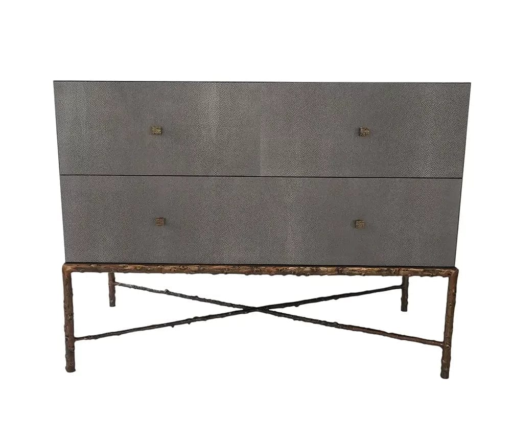 Arun Chest Bronze Dorato 2 Drawer Grey Shagreen Leather.
