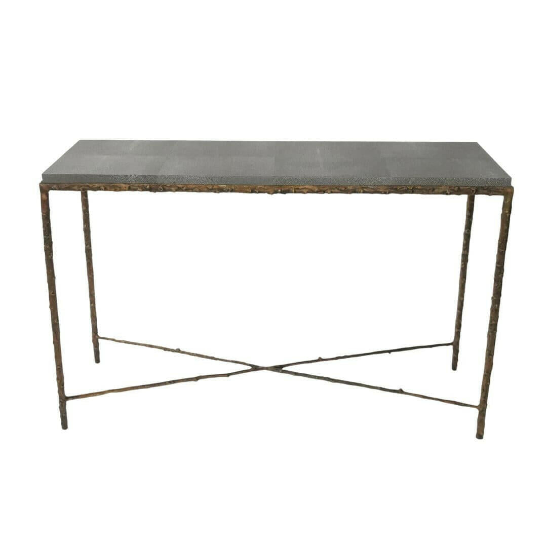 Arun Console Bronze Dorato Grey Shagreen Leather.