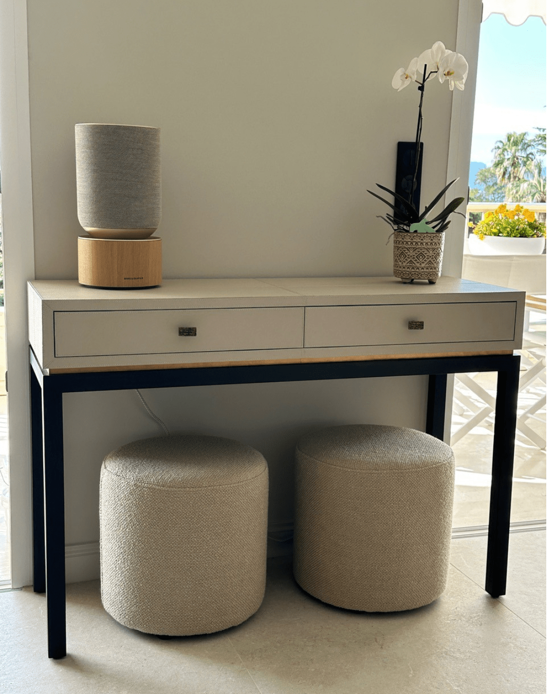 Eccotrading Design London Living Barrington Console 2 Drawer Pumice Leather House of Isabella UK