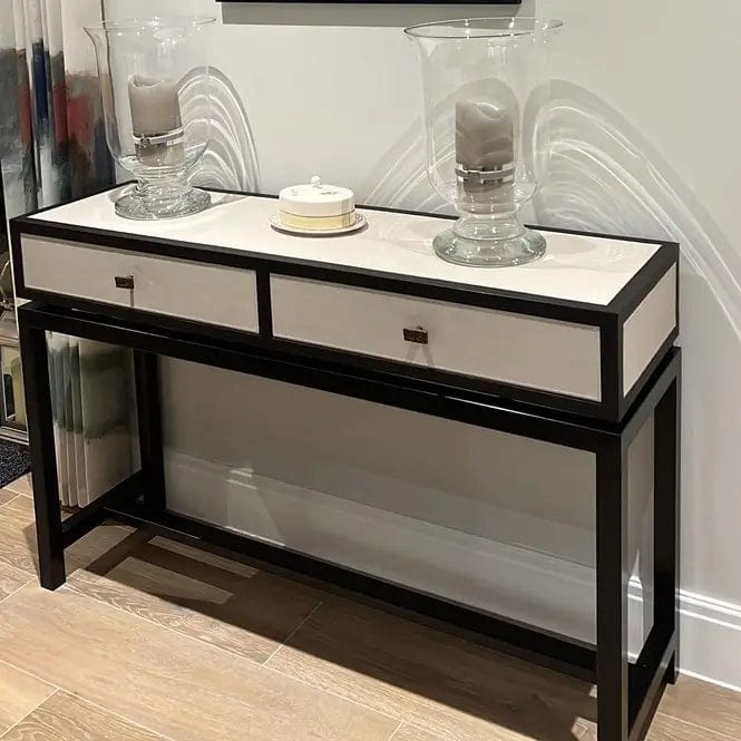 Bertie Console 2 Drawer Pumice Leather.