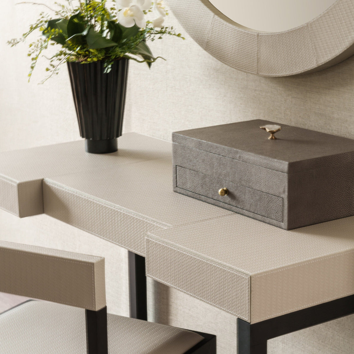 Eccotrading Design London Living Compact Desk and Chair Woven Pumice Leather House of Isabella UK