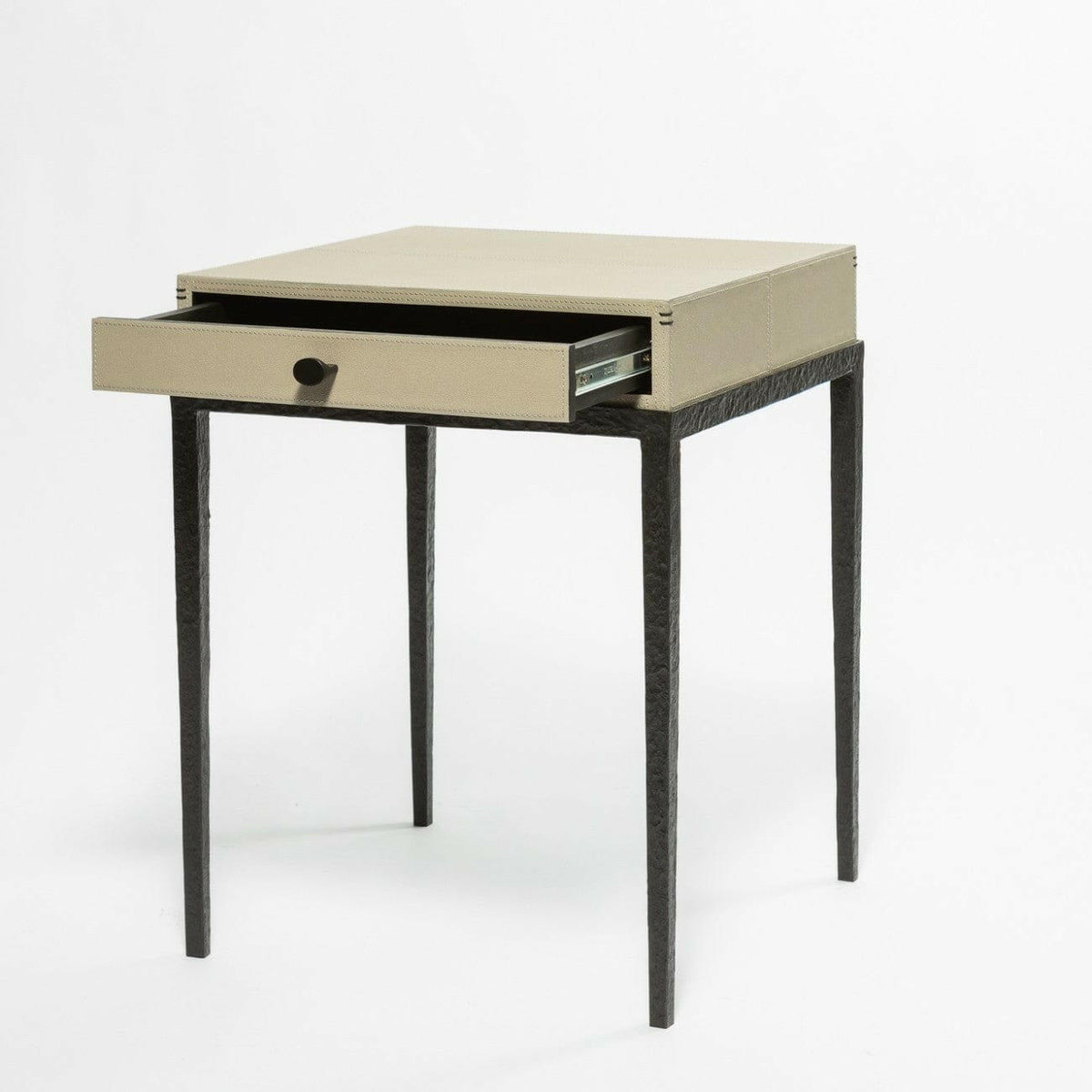 Taper Side Table Bronze French Grey Leather.