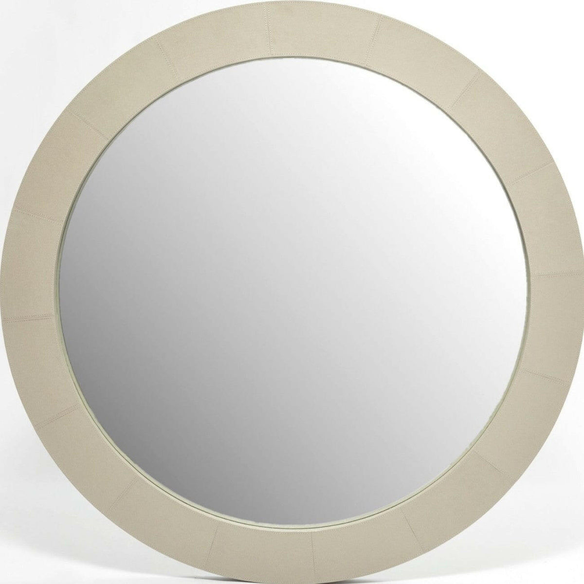 Round Mirror French Grey Leather.