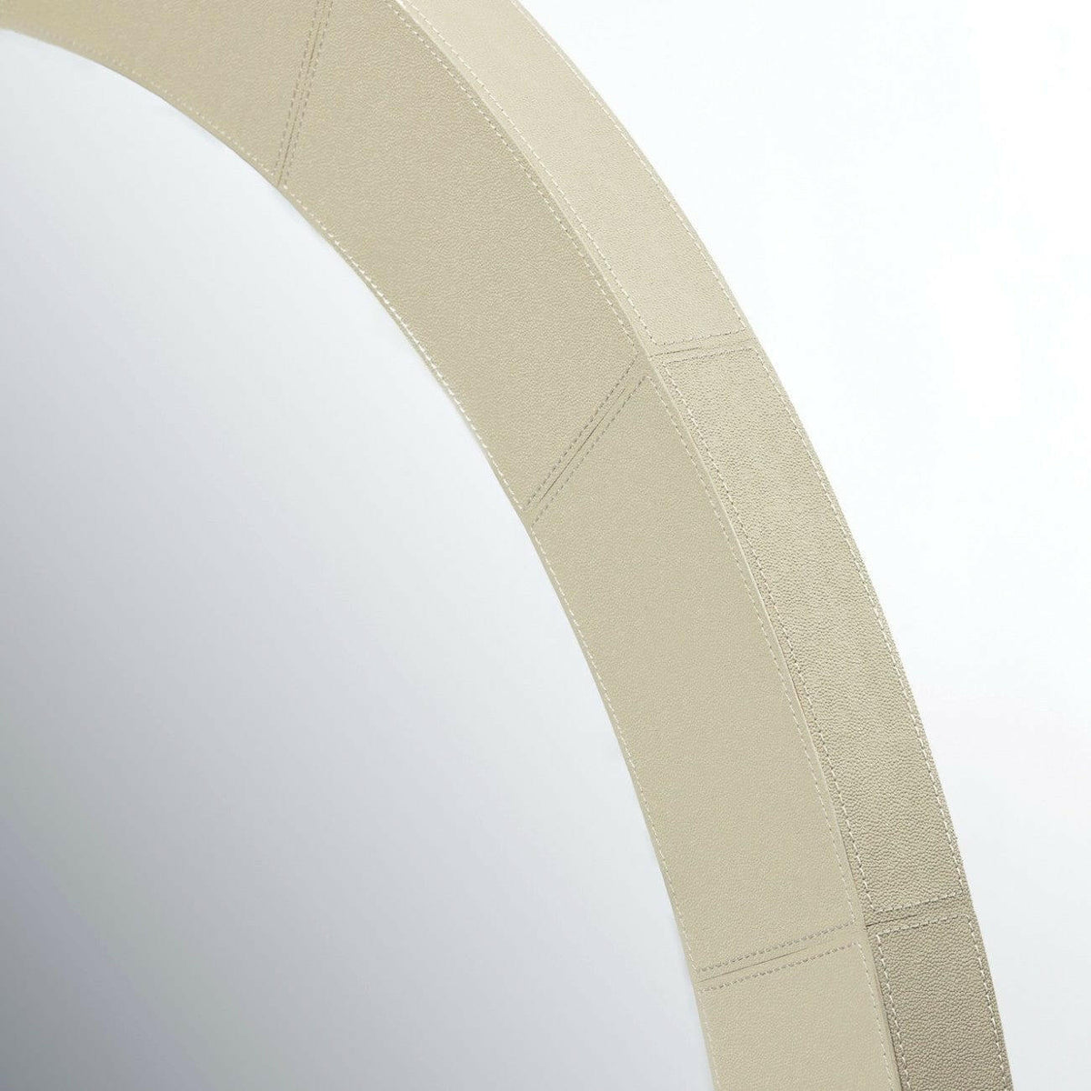 Round Mirror French Grey Leather.