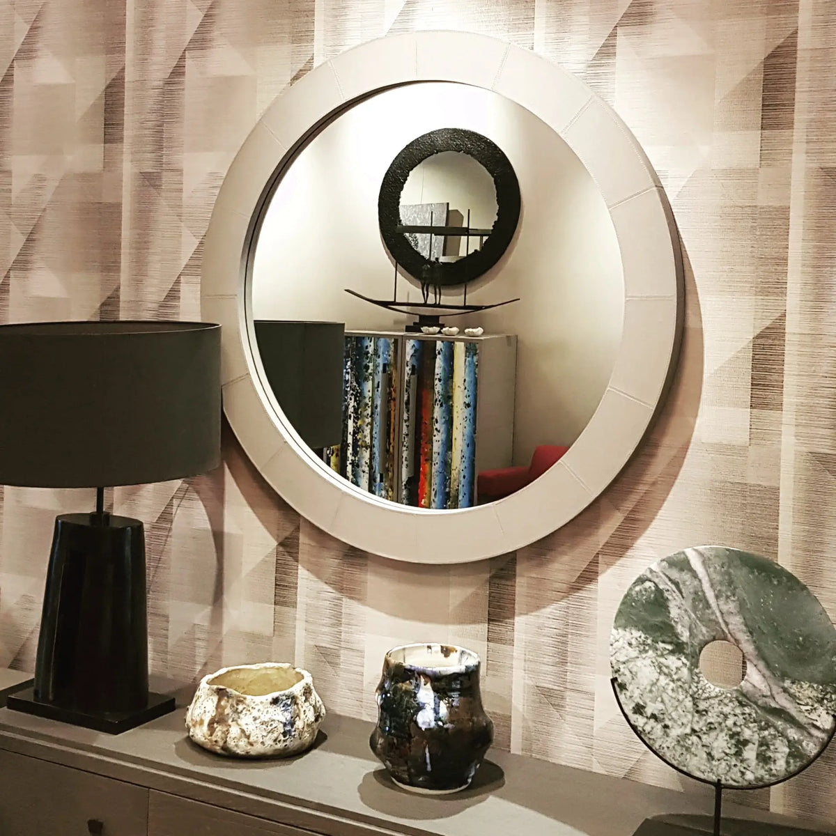 Eccotrading Design London Mirrors Round Mirror Pumice Leather House of Isabella UK