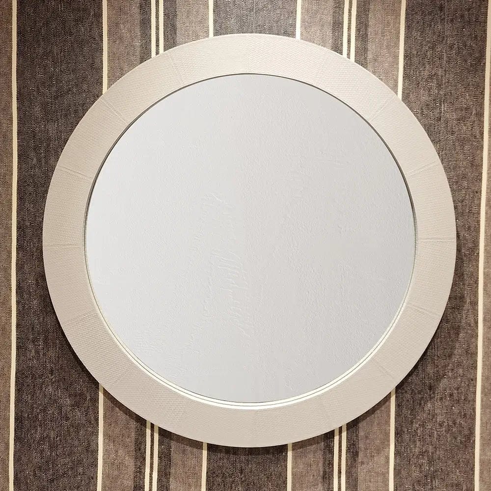 Round Mirror Pumice Woven Leather.