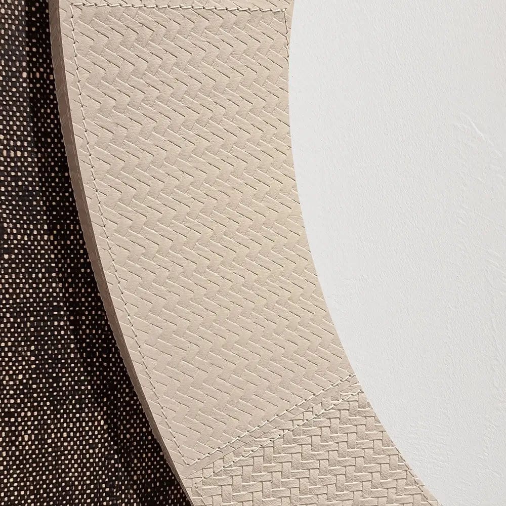 Round Mirror Pumice Woven Leather.