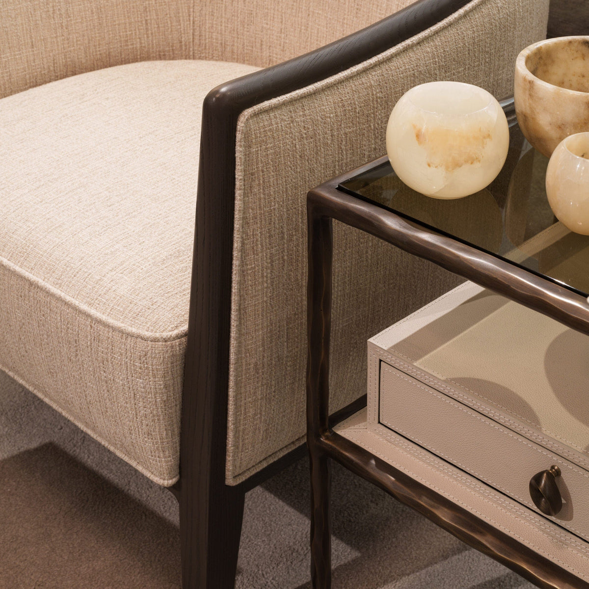 Eccotrading Design London Sleeping Forge Bedside Table Pumice Leather House of Isabella UK