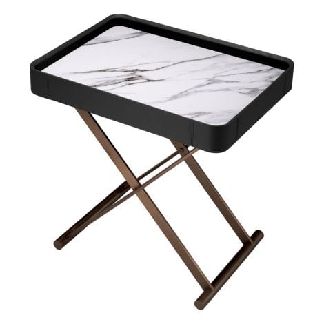 Eichholtz Accessories Butler Tray Monarch Bronze finish | black leather | white marble look sintered stone House of Isabella UK