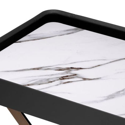 Eichholtz Accessories Butler Tray Monarch Bronze finish | black leather | white marble look sintered stone House of Isabella UK