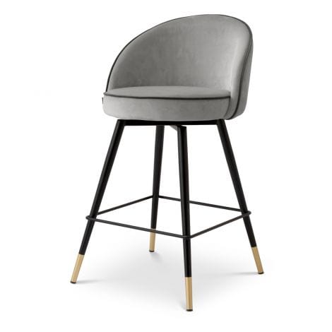Eichholtz Dining Counter Stool Cooper set of 2 Roche light grey velvet | roche dark grey piping House of Isabella UK