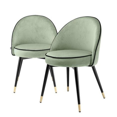 Eichholtz Dining Dining Chair Cooper set of 2 Savona pistache green velvet | roche black piping | black & brass finish legs House of Isabella UK