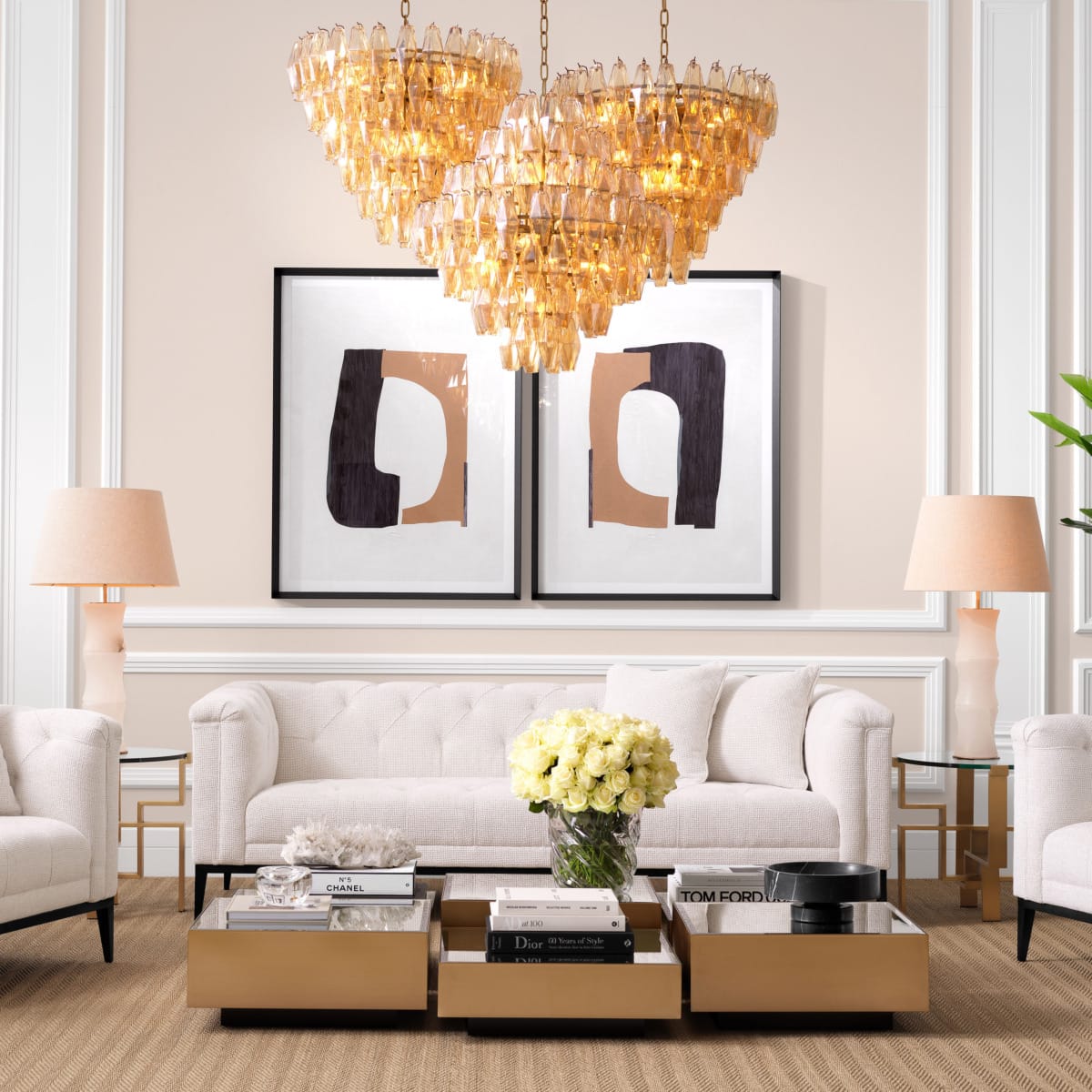 Eichholtz Lighting Amber Glass - S Chandelier Benini House of Isabella UK
