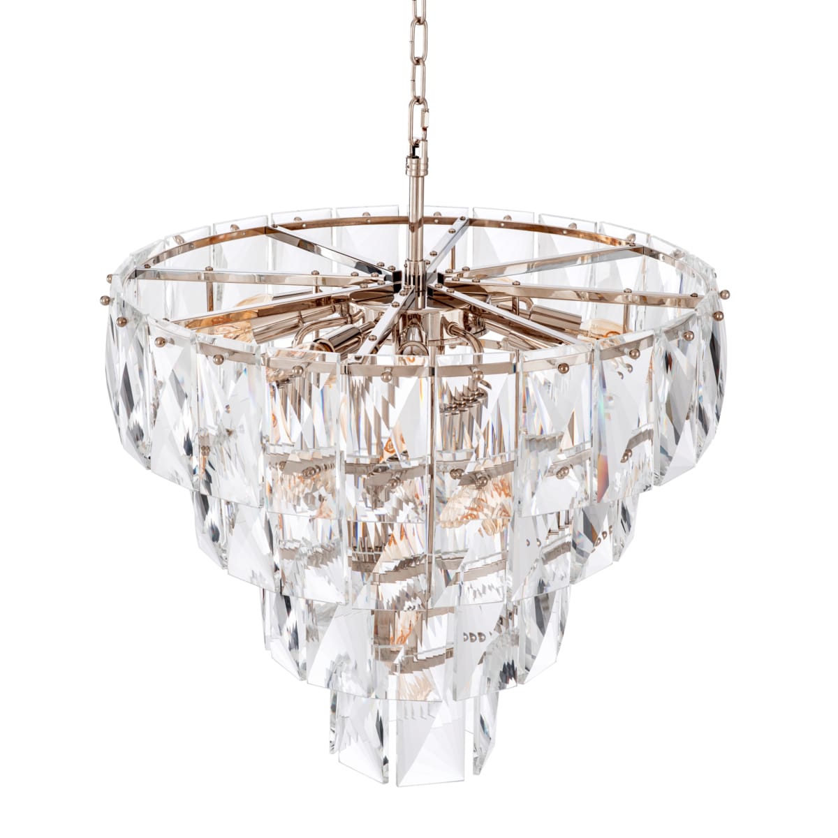 Eichholtz Lighting Clear Crystal Glass Chandelier Amazone S - Nickel Finish with House of Isabella UK