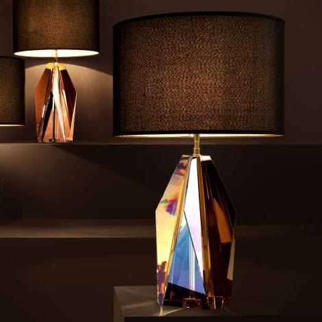 Eichholtz Lighting Table Lamp Setai - Amber Crystal Glass with Black Shade House of Isabella UK