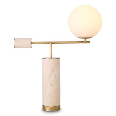 Eichholtz Lighting Table Lamp Xperience Antique brass finish | travertine | white glass House of Isabella UK