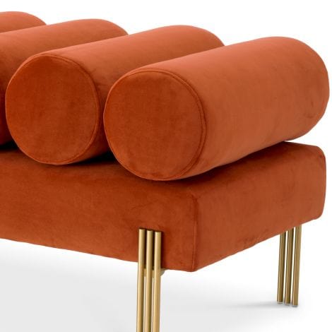 Eichholtz Living Bench Oxley Savona orange velvet | brushed brass finish legs House of Isabella UK