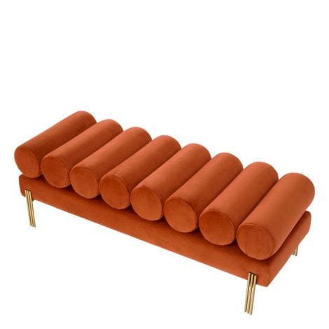 Eichholtz Living Bench Oxley Savona orange velvet | brushed brass finish legs House of Isabella UK