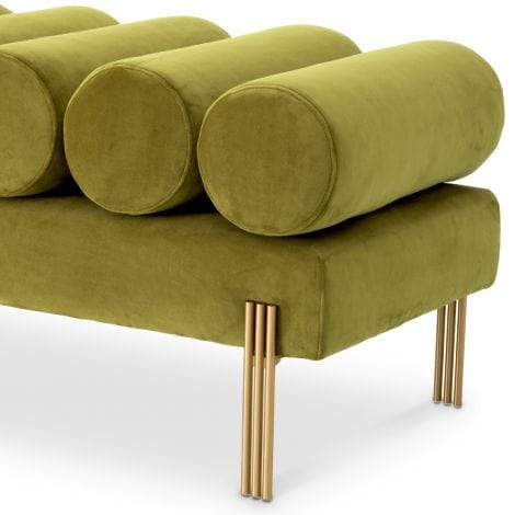 Eichholtz Living Bench Oxley Savona vintage green velvet | brushed brass finish legs House of Isabella UK