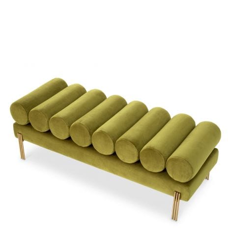 Eichholtz Living Bench Oxley Savona vintage green velvet | brushed brass finish legs House of Isabella UK