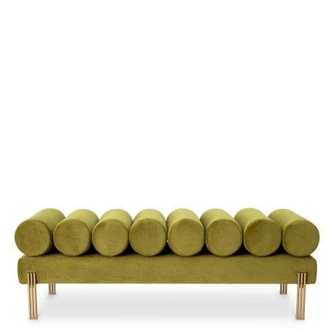 Eichholtz Living Bench Oxley Savona vintage green velvet | brushed brass finish legs House of Isabella UK