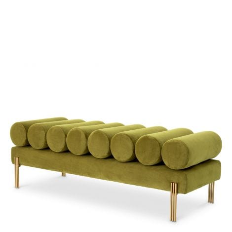 Eichholtz Living Bench Oxley Savona vintage green velvet | brushed brass finish legs House of Isabella UK