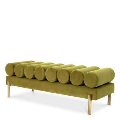 Eichholtz Living Bench Oxley Savona vintage green velvet | brushed brass finish legs House of Isabella UK