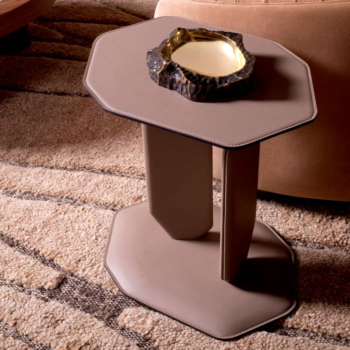 Eichholtz Living Brown Faux Leather Side Table Maurizio House of Isabella UK