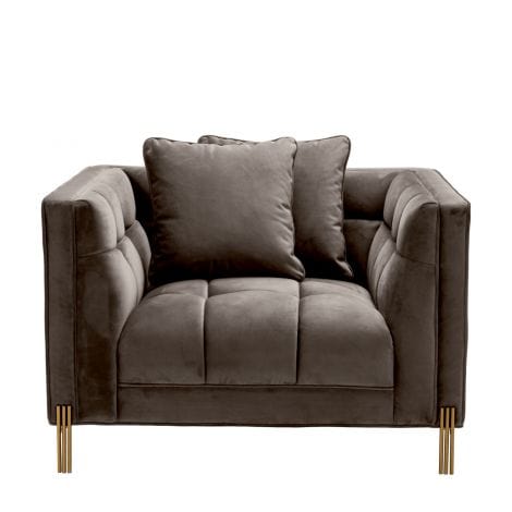 Eichholtz Living Chair Sienna - Savona Grey Velvet with Brushed Brass Finish House of Isabella UK
