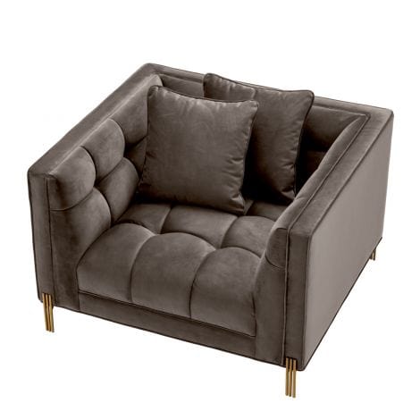 Eichholtz Living Chair Sienna - Savona Grey Velvet with Brushed Brass Finish House of Isabella UK