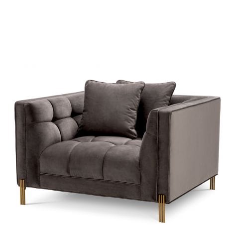 Eichholtz Living Chair Sienna - Savona Grey Velvet with Brushed Brass Finish House of Isabella UK