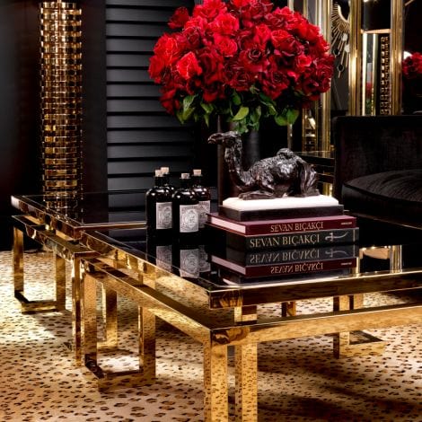 Eichholtz Living Coffee Table Palmer - Gold & Black Glass House of Isabella UK