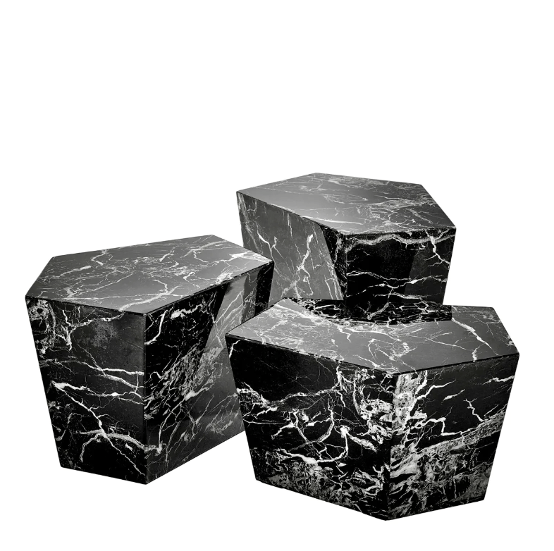 Eichholtz Living Coffee Table Prudential - Black Faux Marble - Set of 3 House of Isabella UK