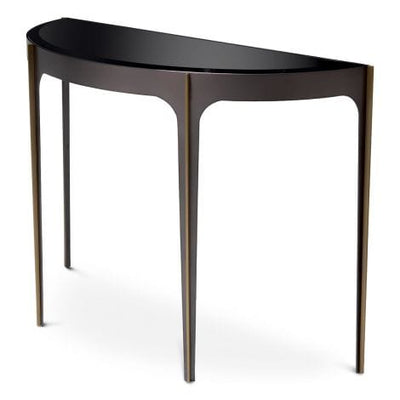 Eichholtz Living Console Table Artemisa Bronze finish | brushed brass finish | black bevelled glass House of Isabella UK