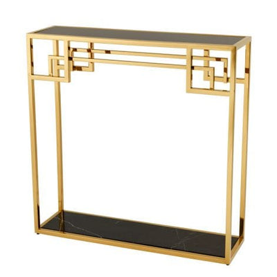 Eichholtz Living Console Table Morris Gold finish | black marble | black glass top House of Isabella UK