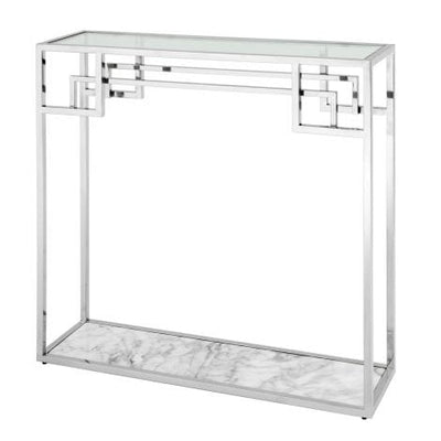 Eichholtz Living Console Table Morris Polished stainless steel | white marble | clear glass House of Isabella UK