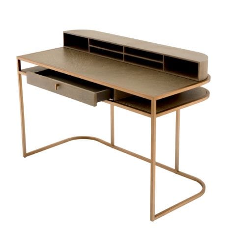 Eichholtz Living Desk Highland - Oak Veneer & Brushed Brass House of Isabella UK