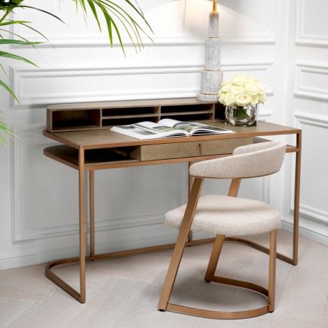 Eichholtz Living Desk Highland - Oak Veneer & Brushed Brass House of Isabella UK