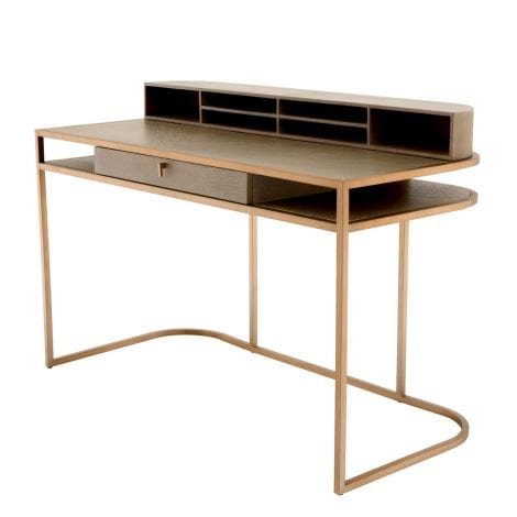 Eichholtz Living Desk Highland - Oak Veneer & Brushed Brass House of Isabella UK